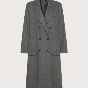 Cappotto doppiopetto in misto lana gessata lurex