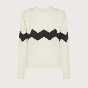 Maglione girocollo misto lana con intarsio a zig zag